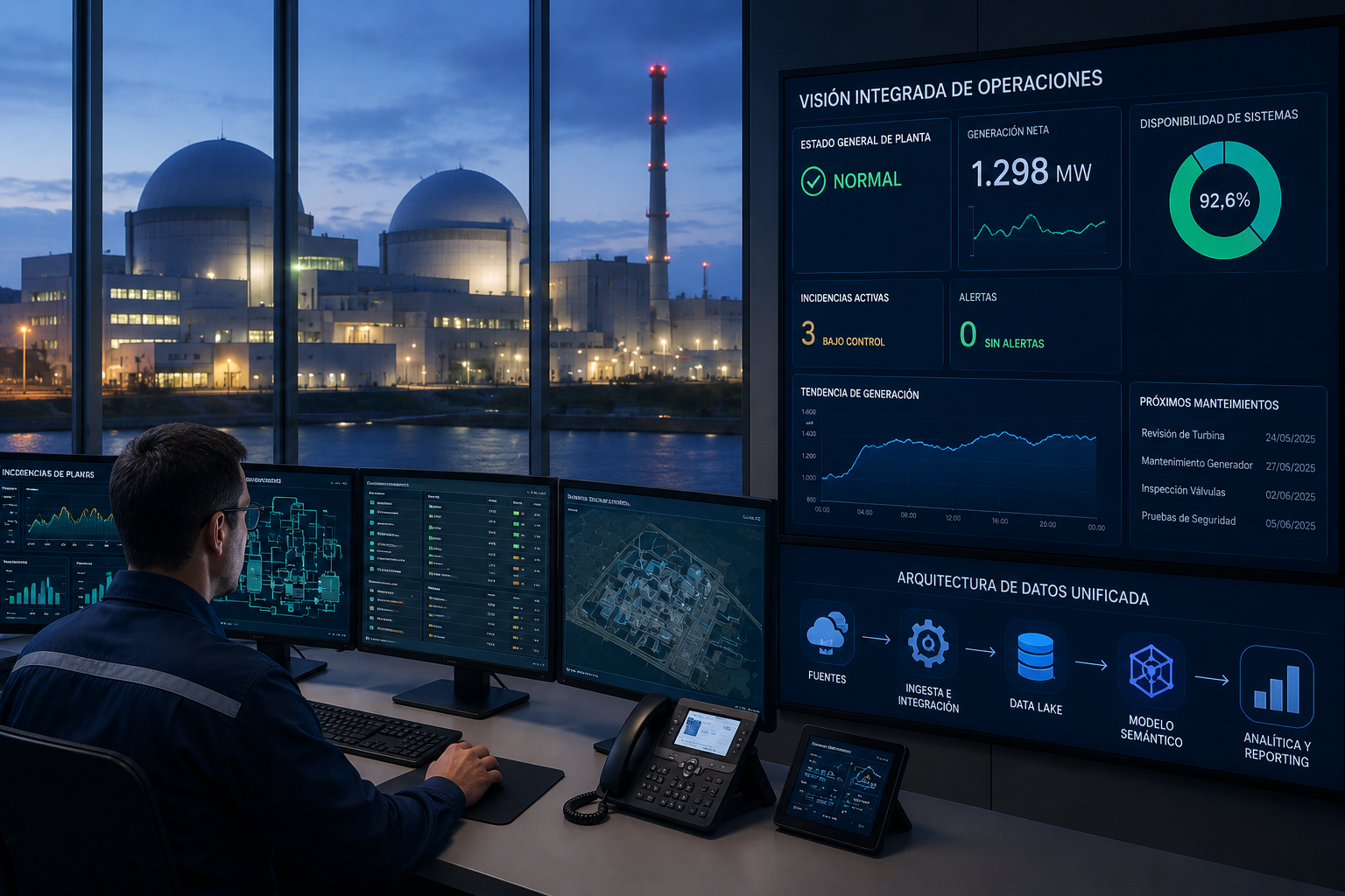 Infraestructura analítica y monitorización de datos en tiempo real para central nuclear con dashboards operativos y entorno enterprise de integración de datos